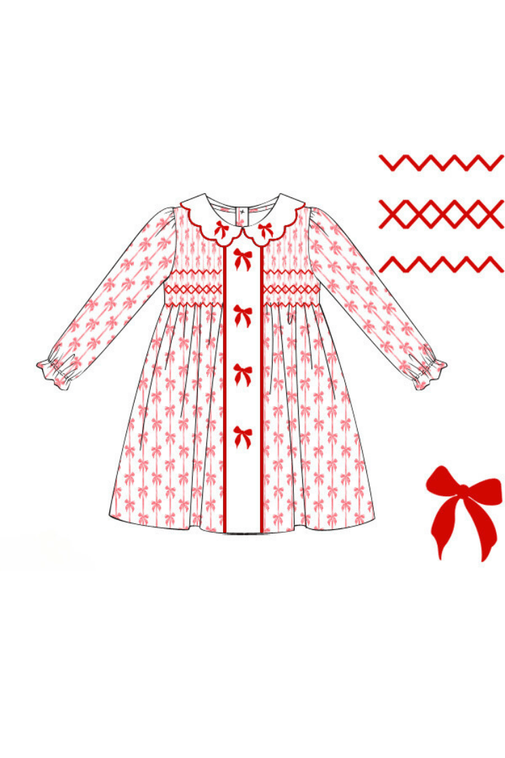 The Smocked Flamingo Apparel & Accessories Pre-Order Smocked Red Holiday Bow Dress