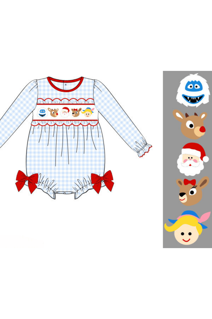 The Smocked Flamingo Apparel & Accessories Pre-Order Smocked Reindeer Friends Gingham Bow Bubble