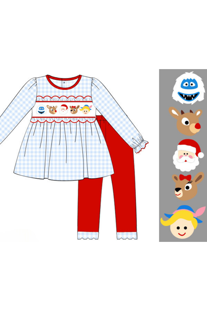 The Smocked Flamingo Apparel & Accessories Pre-Order Smocked Reindeer Friends Gingham Pant Set