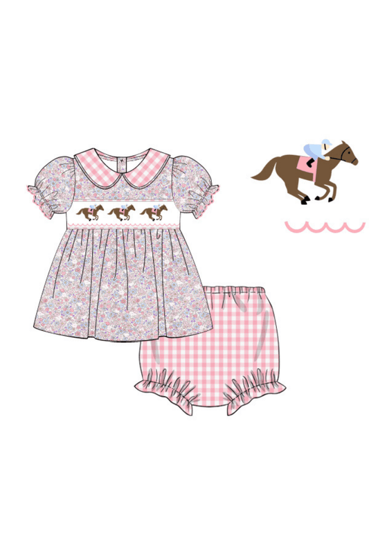 The Smocked Flamingo Apparel & Accessories Pre-Order Smocked Run For The Roses Floral Set