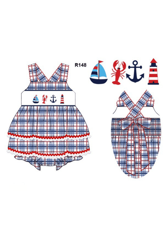 The Smocked Flamingo Apparel & Accessories Pre-Order Smocked Sailboat Plaid Skirted Bubble