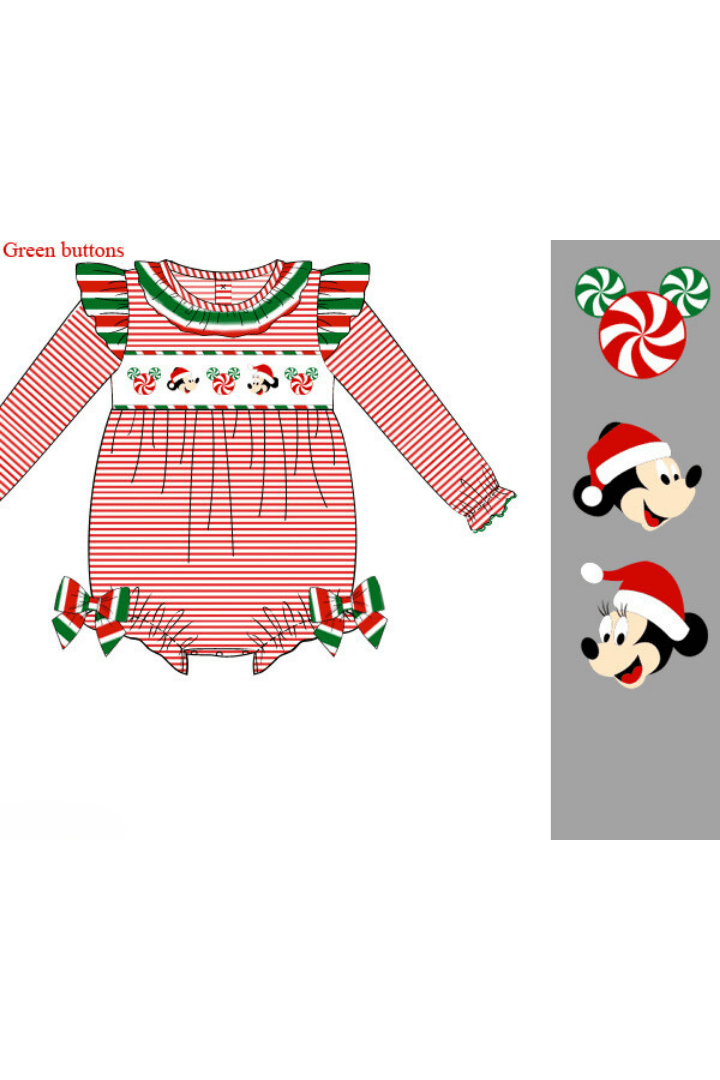 The Smocked Flamingo Apparel & Accessories Pre-Order Smocked Santa Mouse Red Stripe Bubble