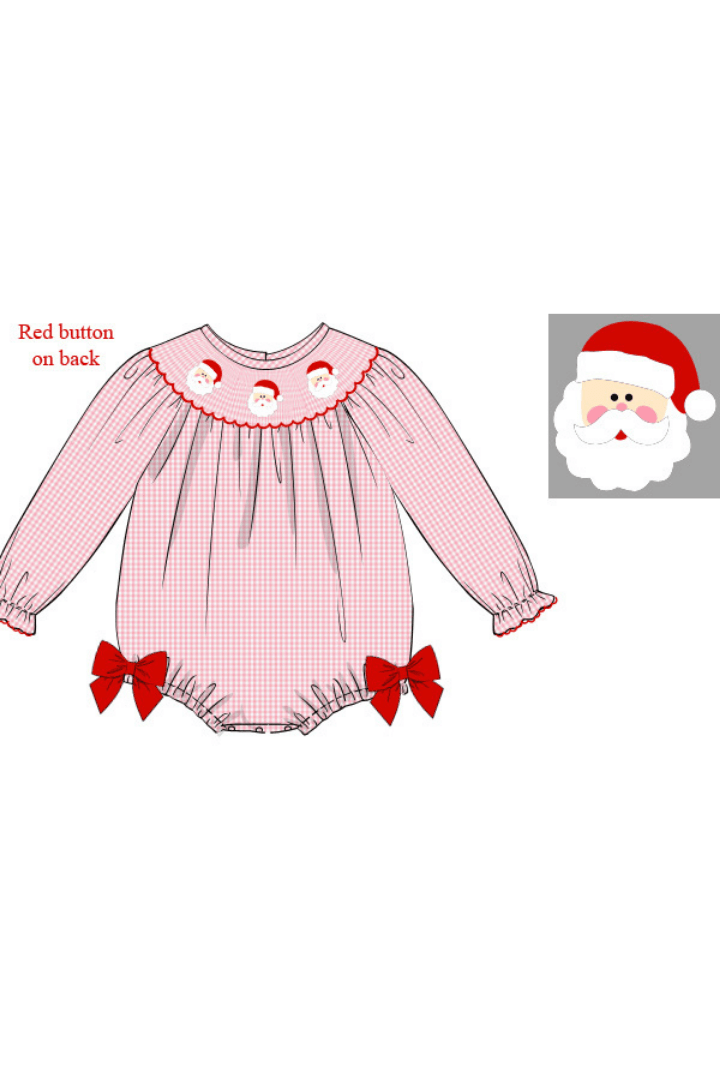 The Smocked Flamingo Apparel & Accessories Pre-Order Smocked Santa Pink Gingham Bubble