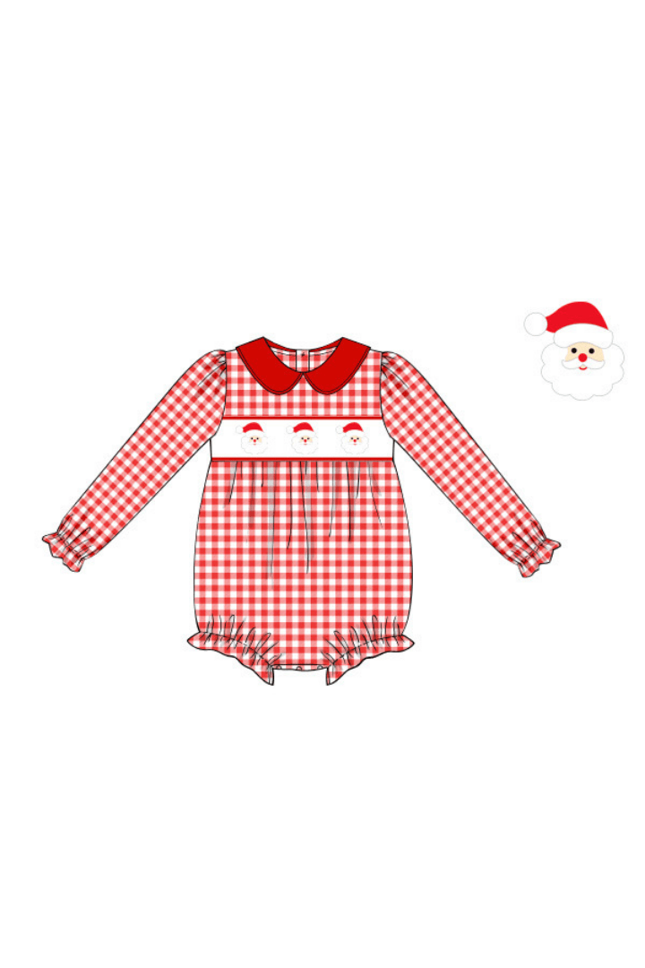 The Smocked Flamingo Apparel & Accessories Pre-Order Smocked Santa Red Gingham Bubble