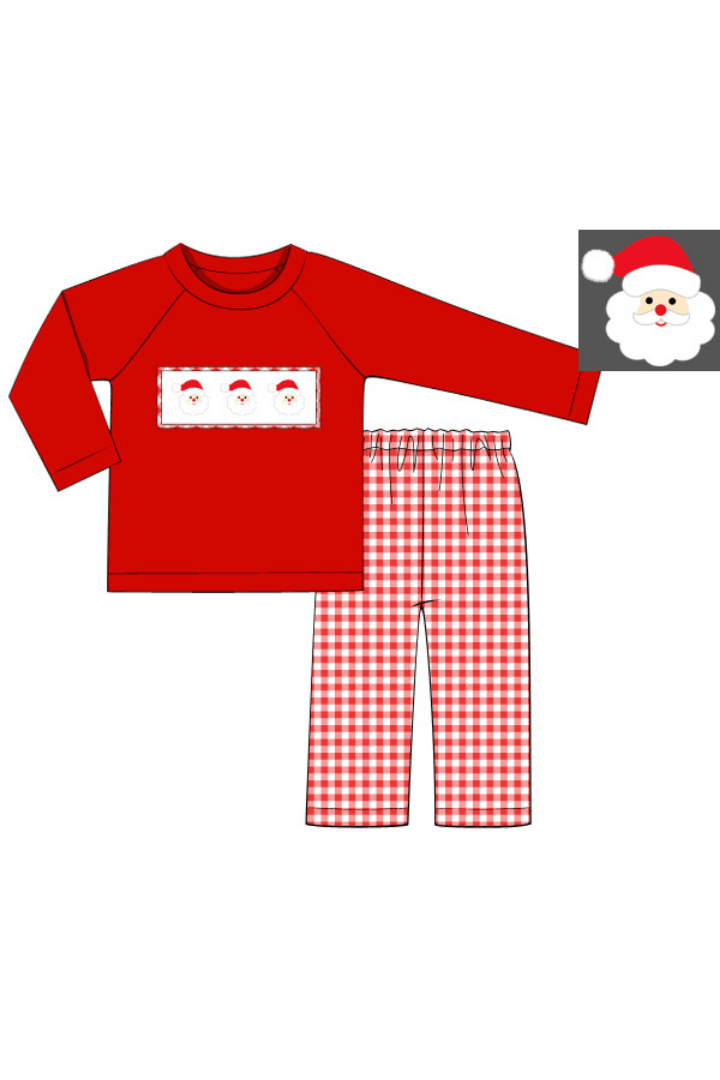 The Smocked Flamingo Apparel & Accessories Pre-Order Smocked Santa Red/Gingham Pant Set