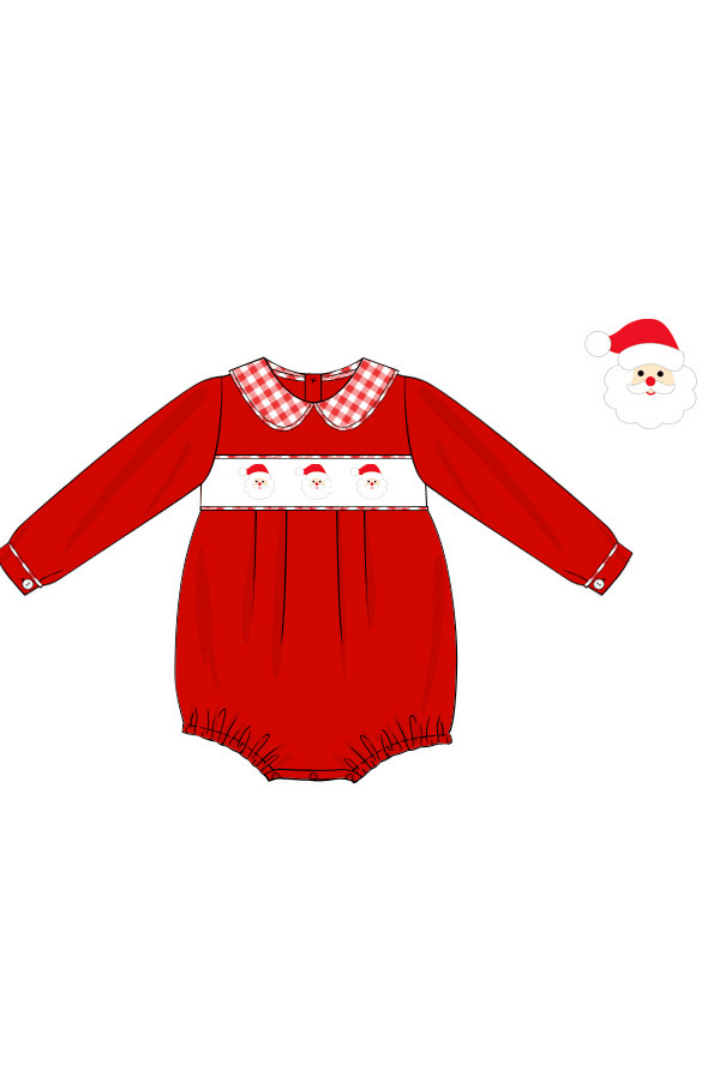 The Smocked Flamingo Apparel & Accessories Pre-Order Smocked Santa Red Knit Bubble