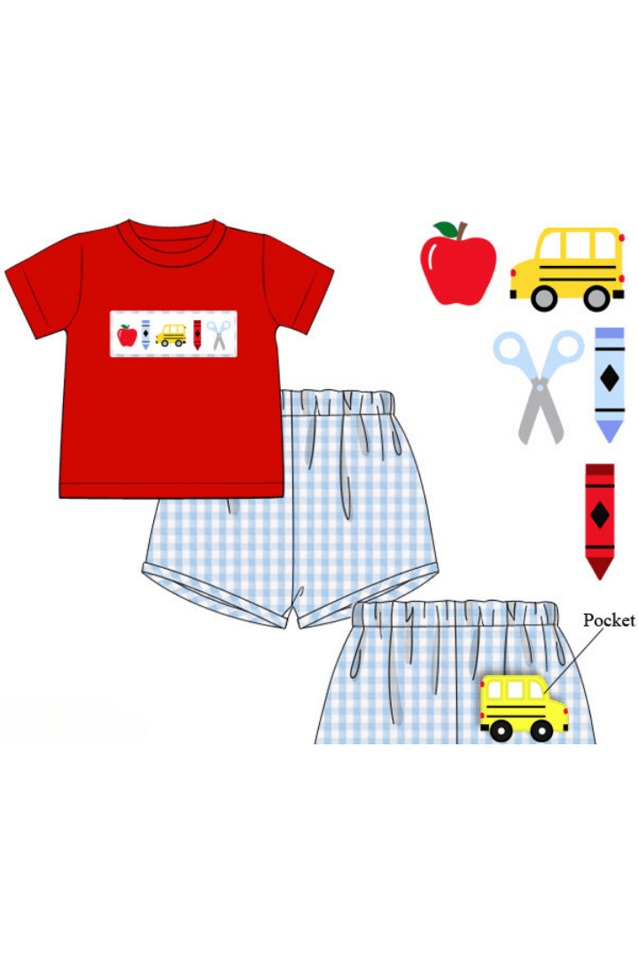 The Smocked Flamingo Apparel & Accessories Pre-Order Smocked School Bus Red Short Set