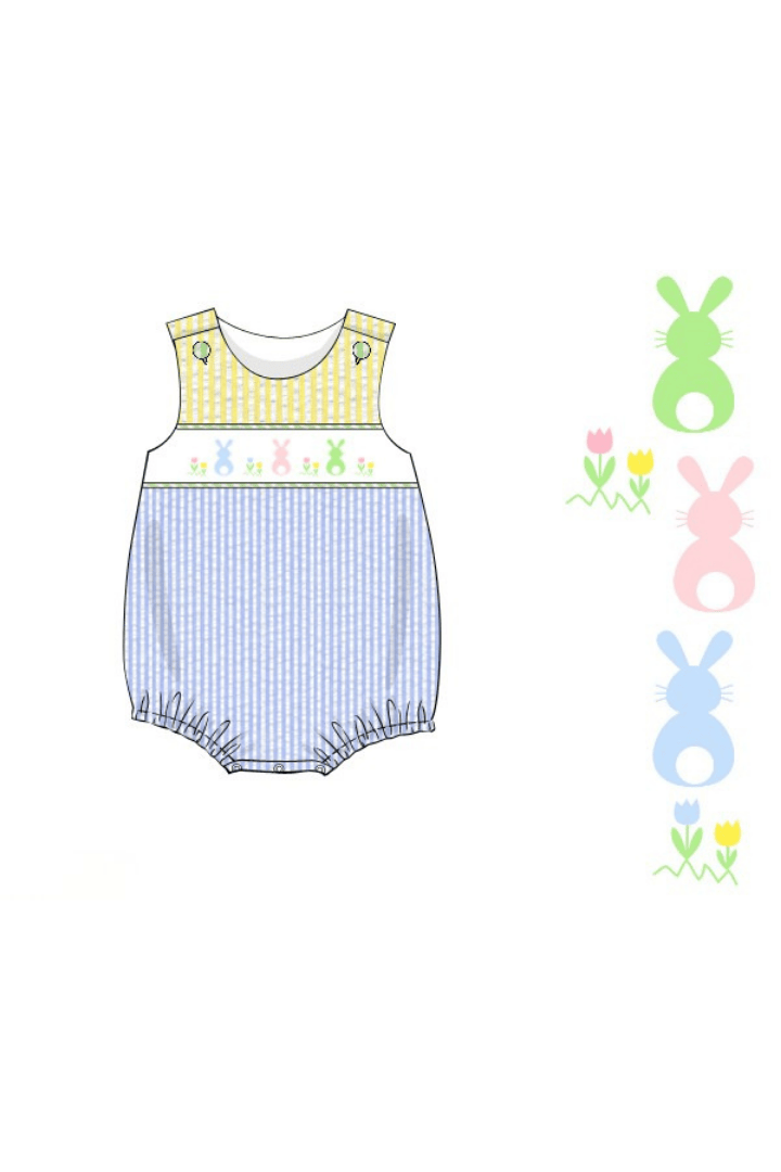 The Smocked Flamingo Apparel & Accessories Pre-Order Smocked Seersucker Color Block Bunny Bubble