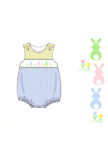 The Smocked Flamingo Apparel & Accessories Pre-Order Smocked Seersucker Color Block Bunny Bubble