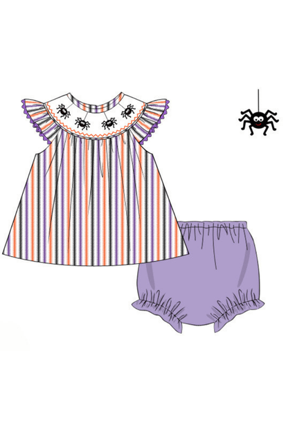 The Smocked Flamingo Apparel & Accessories Pre-Order Smocked Silly Stripe Spider Bloomer Set