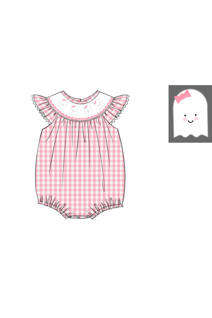 The Smocked Flamingo Apparel & Accessories Pre-Order Smocked Spooky Ghost Pink Gingham Bubble