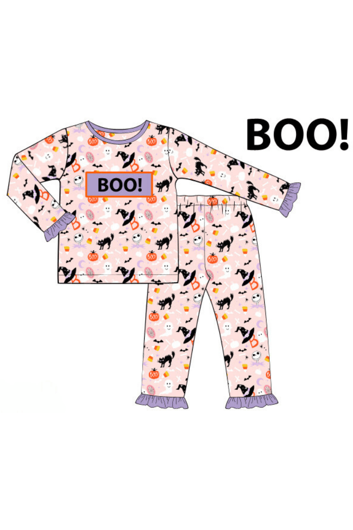 The Smocked Flamingo Apparel & Accessories Pre-Order Smocked Spooky Season Pink Pajamas/Lounge Set