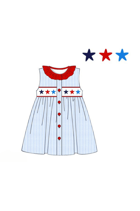 The Smocked Flamingo Apparel & Accessories Pre-Order Smocked Stars and Stripes Blue/Red Dress