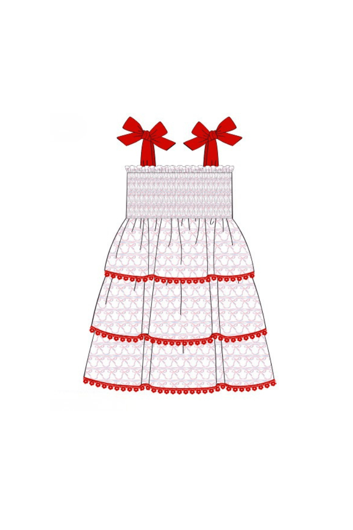 The Smocked Flamingo Apparel & Accessories Pre-Order Smocked Stars & Bows Tie Shoulder Dress