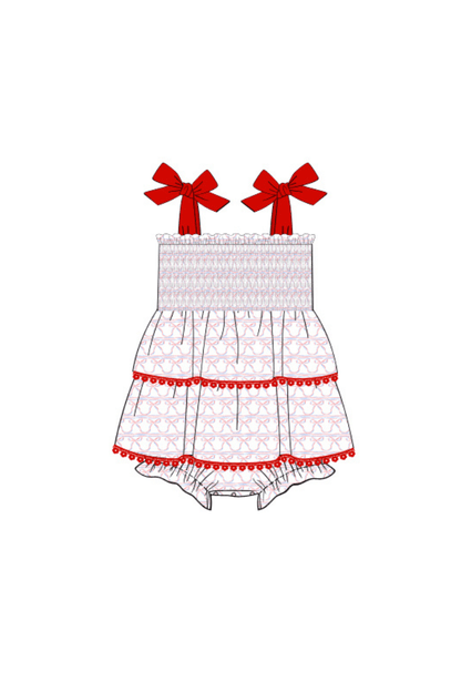 The Smocked Flamingo Apparel & Accessories Pre-Order Smocked Stars & Bows Tie Shoulder Skirted Bubble