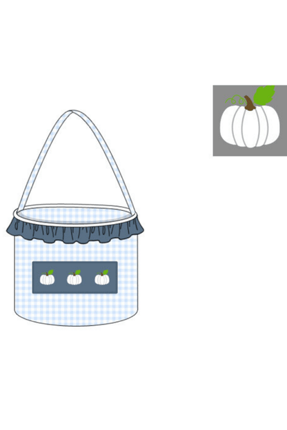 The Smocked Flamingo Apparel & Accessories Pre-Order Smocked Stone Gingham Ruffle Pumpkin Treat Basket