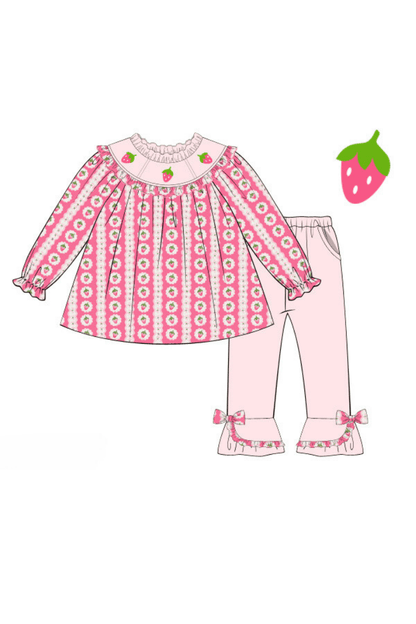 The Smocked Flamingo Apparel & Accessories Pre-Order Smocked Strawberry Shortcake Pant Set