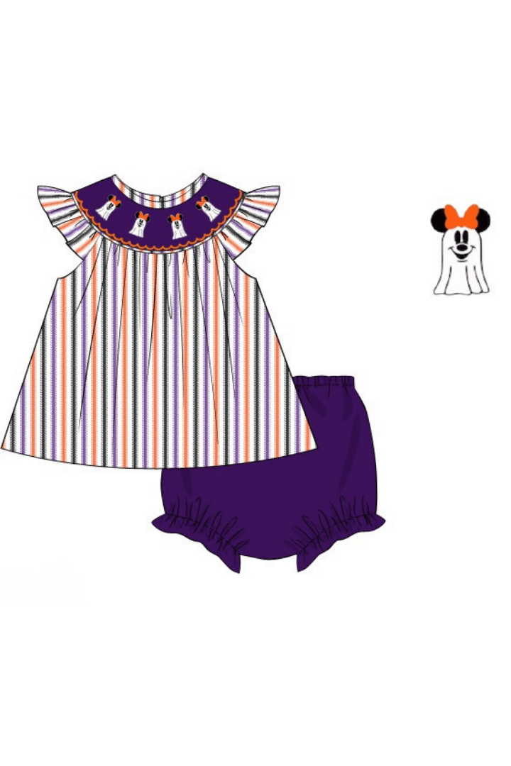 The Smocked Flamingo Apparel & Accessories Pre-Order Smocked Stripe Mouse Ghost Bloomer Set