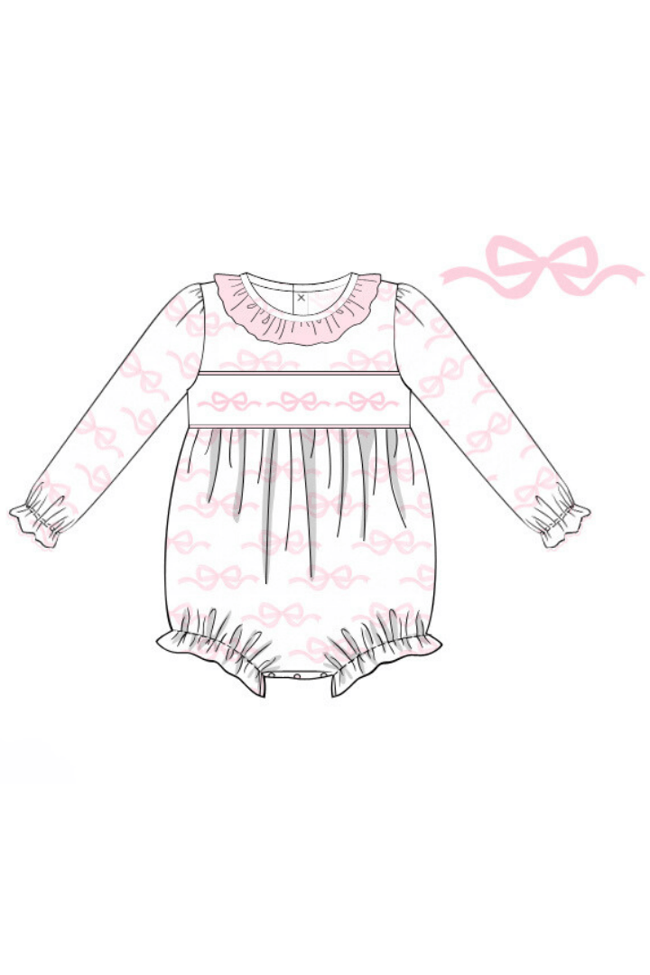 The Smocked Flamingo Apparel & Accessories Pre-Order Smocked Sweet Bow Long Sleeve Bubble