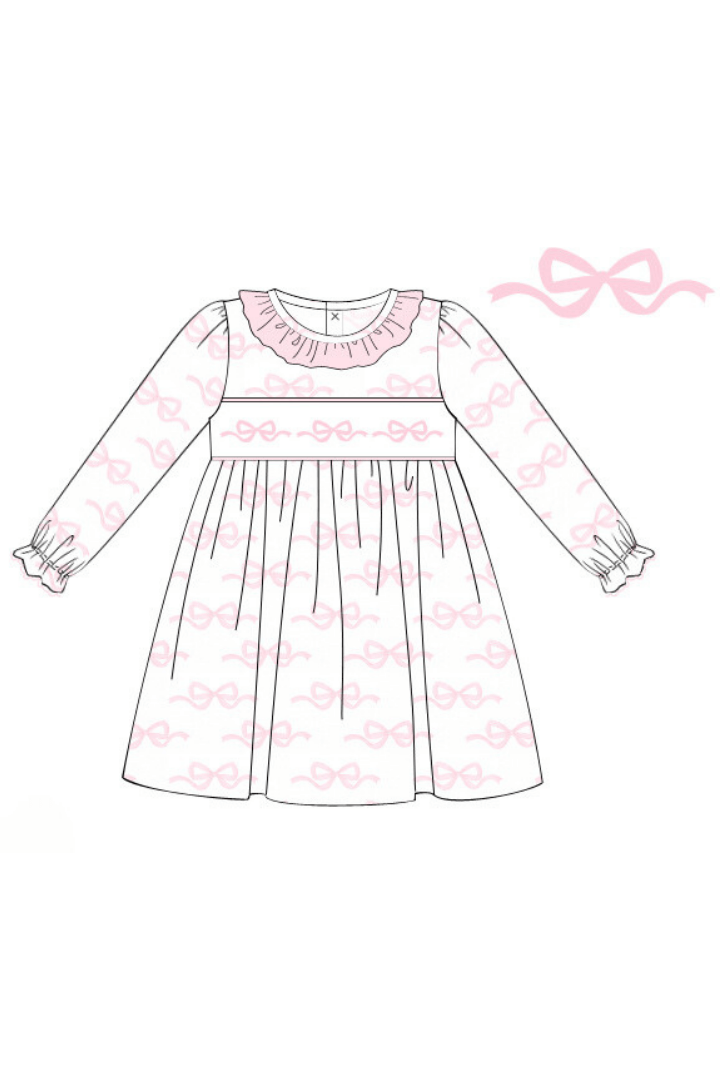 The Smocked Flamingo Apparel & Accessories Pre-Order Smocked Sweet Bow Long Sleeve Dress