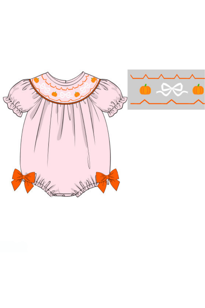 The Smocked Flamingo Apparel & Accessories Pre-Order Smocked Sweet Bow Pumpkin Pink Pique Bubble