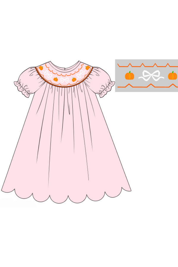 The Smocked Flamingo Apparel & Accessories Pre-Order Smocked Sweet Bow Pumpkin Pink Pique Dress