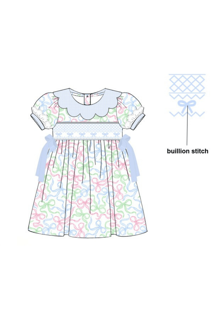 The Smocked Flamingo Apparel & Accessories Pre-Order Smocked Sweet Bows Scalloped Dress