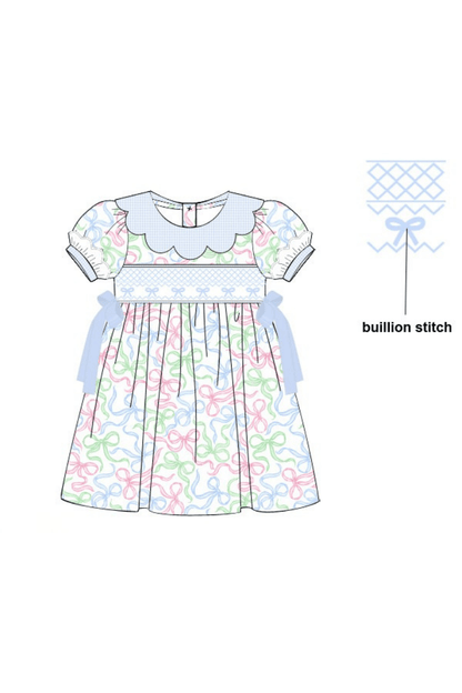 The Smocked Flamingo Apparel & Accessories Pre-Order Smocked Sweet Bows Scalloped Dress