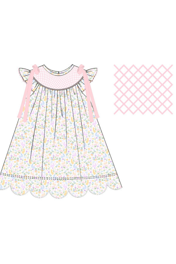 The Smocked Flamingo Apparel & Accessories Pre-Order Smocked Sweet Bunny Floral Scalloped Dress