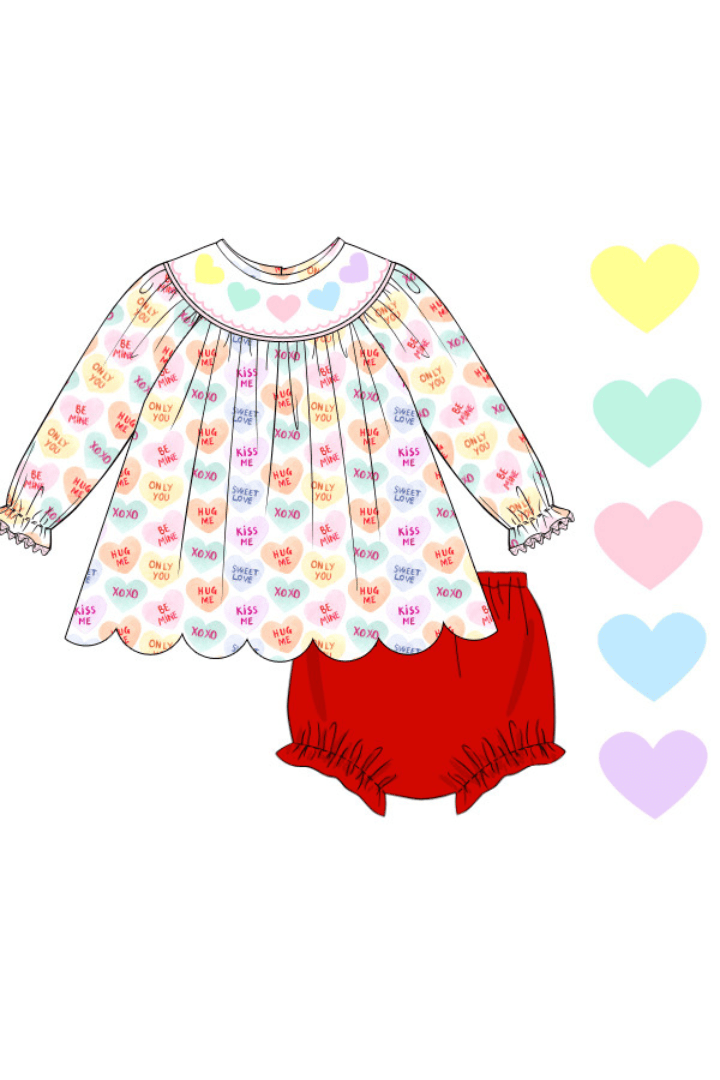 The Smocked Flamingo Apparel & Accessories Pre-Order Smocked Sweet Conversation Heart Bloomer Set