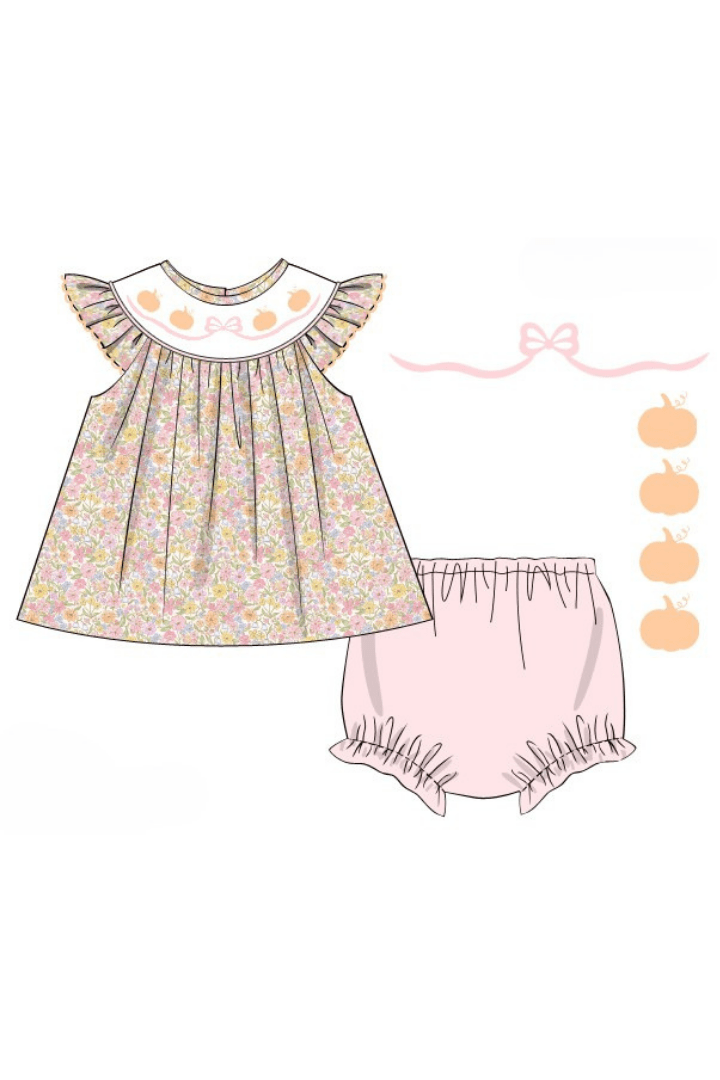 The Smocked Flamingo Apparel & Accessories Pre-Order Smocked Sweet Fall Pumpkin Bloomer Set