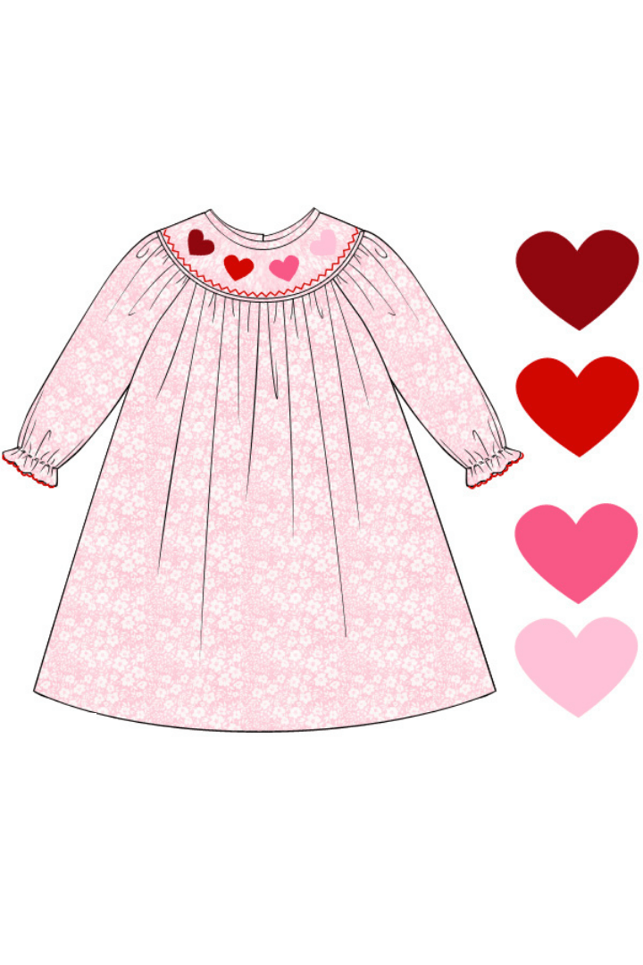 The Smocked Flamingo Apparel & Accessories Pre-Order Smocked Sweet Floral Heart Bow Bishop Dress