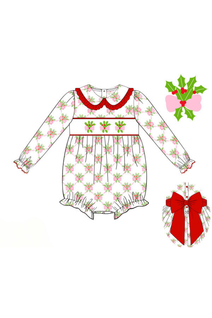 The Smocked Flamingo Apparel & Accessories Pre-Order Smocked Sweet Holly Bow Bubble