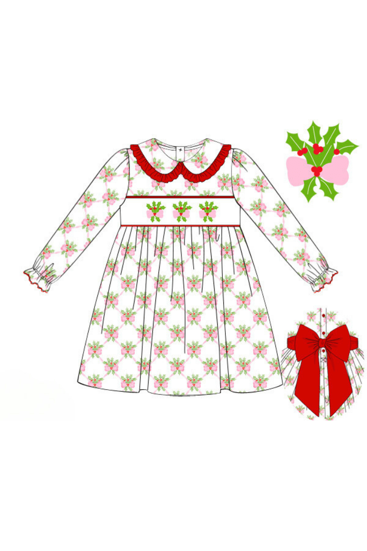 The Smocked Flamingo Apparel & Accessories Pre-Order Smocked Sweet Holly Bow Dress