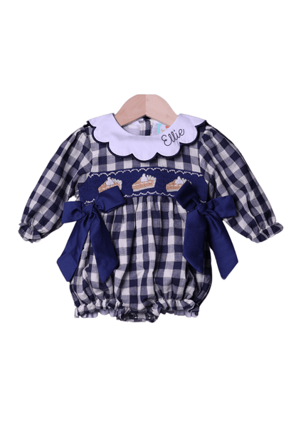 The Smocked Flamingo Apparel & Accessories Pre-Order Smocked Sweet Pumpkin Pie Navy Linen Bubble