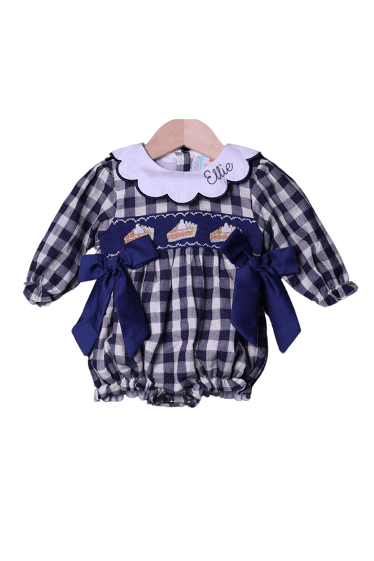 The Smocked Flamingo Apparel & Accessories Pre-Order Smocked Sweet Pumpkin Pie Navy Linen Bubble