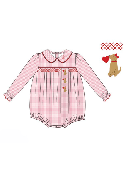 The Smocked Flamingo Apparel & Accessories Pre-Order Smocked Sweet Puppy Love Pink Gingham Bubble
