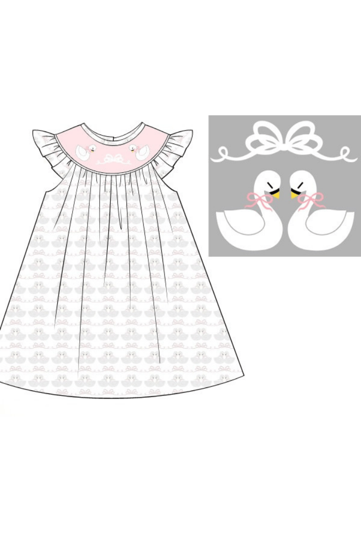 The Smocked Flamingo Apparel & Accessories Pre-Order Smocked Sweet Swan Bishop Dress