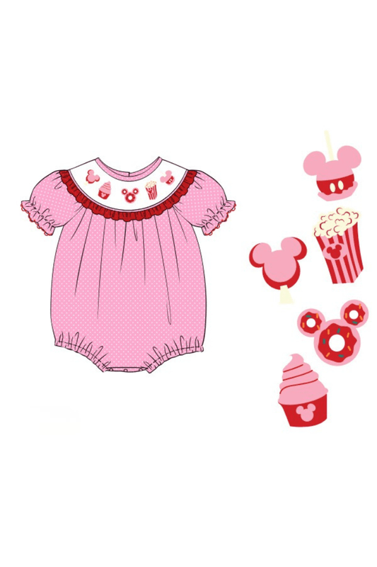 The Smocked Flamingo Apparel & Accessories Pre-Order Smocked Sweet Treats Mouse Pink Polka Dot Bishop Bubble