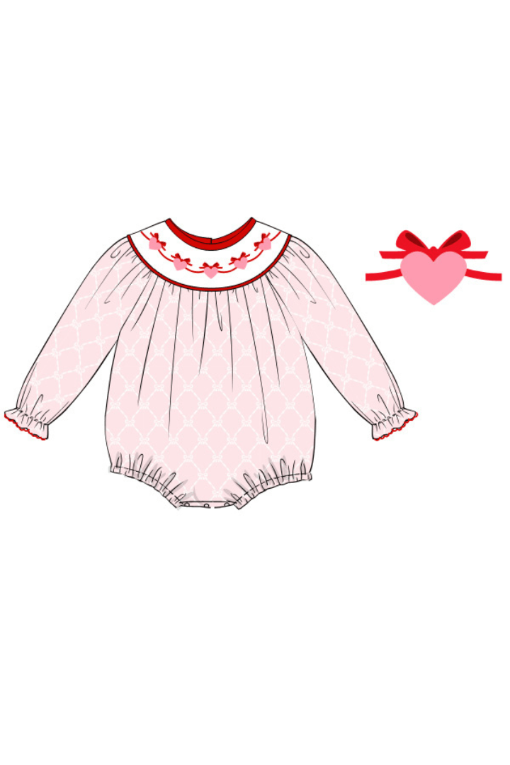 The Smocked Flamingo Apparel & Accessories Pre-Order Smocked Sweetheart Bow Pink Knit Bubble