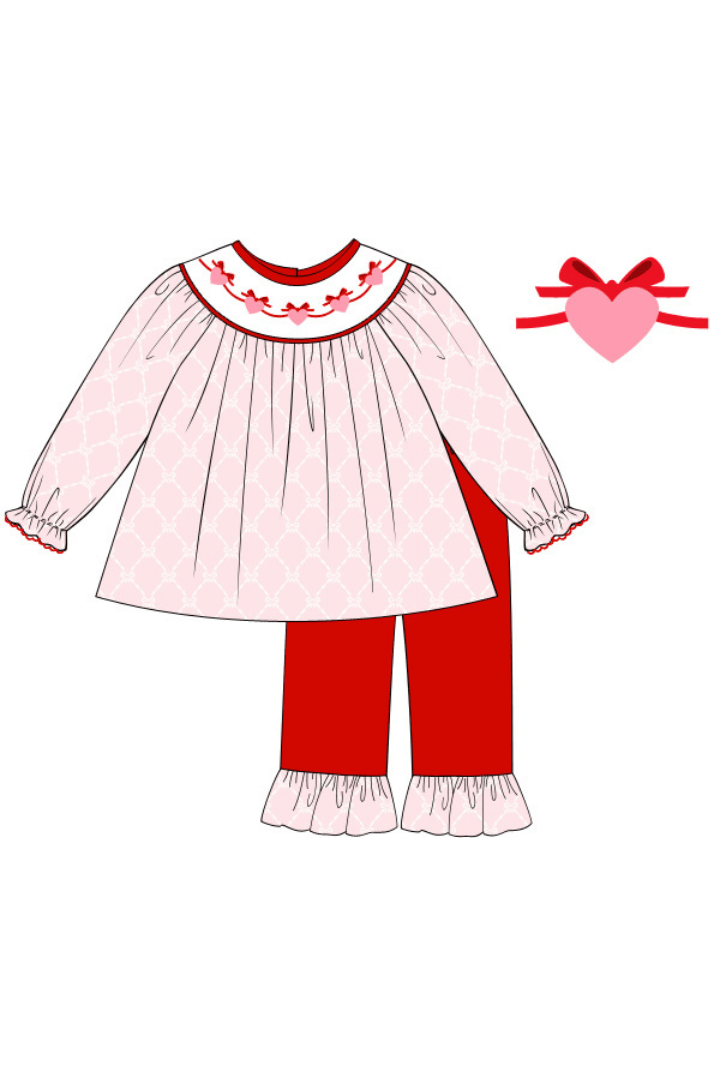 The Smocked Flamingo Apparel & Accessories Pre-Order Smocked Sweetheart Bow Pink Knit Pant Set