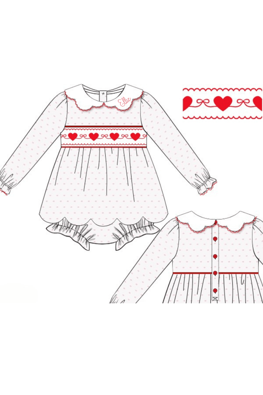 The Smocked Flamingo Apparel & Accessories Pre-Order Smocked Sweetheart Bow Pink Swiss Dot Skirted Bubble