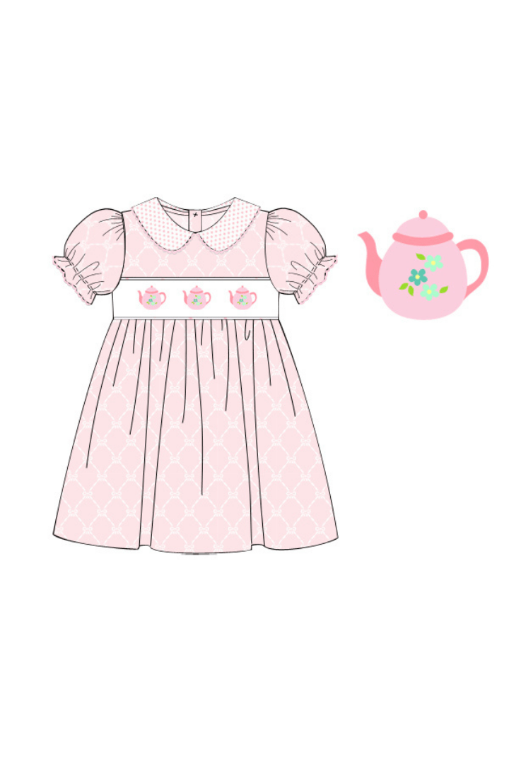 The Smocked Flamingo Apparel & Accessories Pre-Order Smocked Tea Party Pink Dress