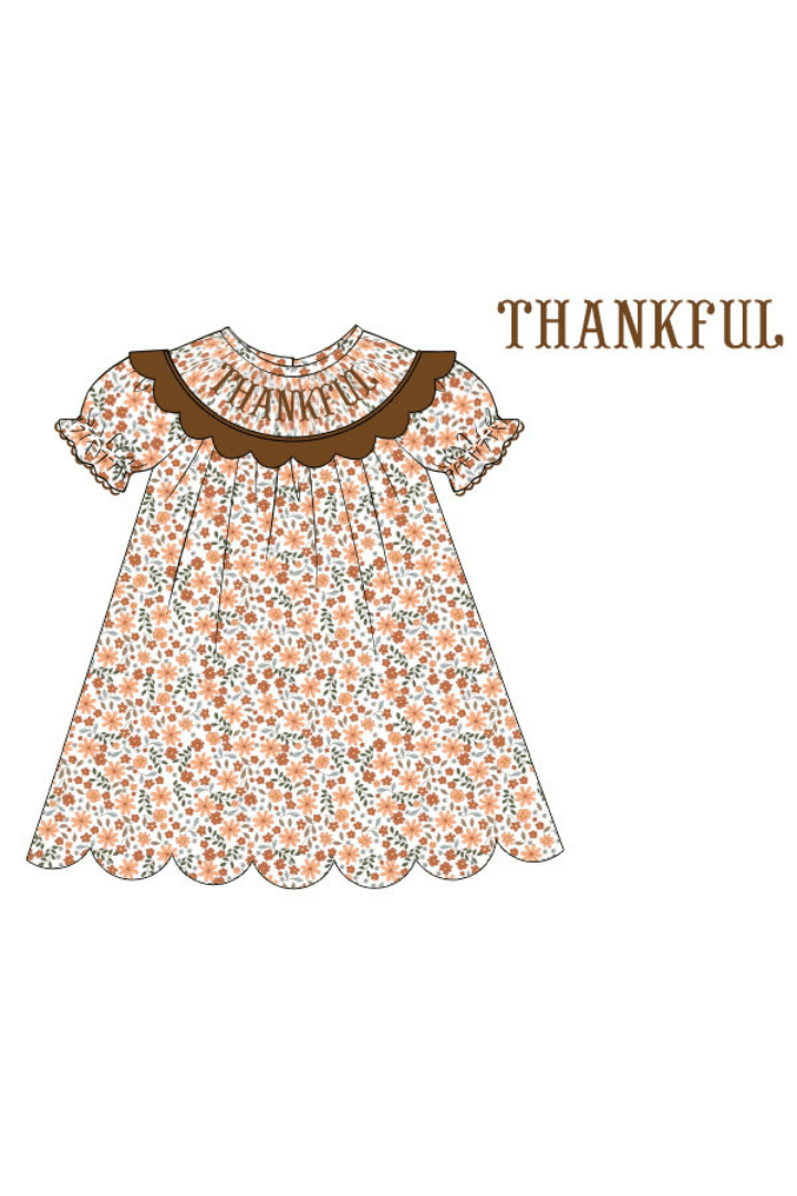 The Smocked Flamingo Apparel & Accessories Pre-Order Smocked Thankful Floral Dress