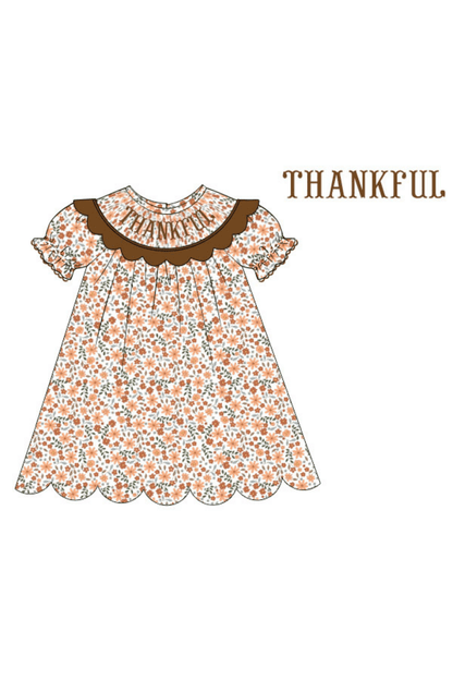 The Smocked Flamingo Apparel & Accessories Pre-Order Smocked Thankful Floral Dress