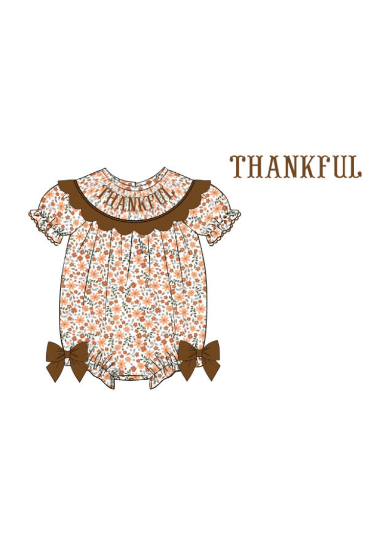 The Smocked Flamingo Apparel & Accessories Pre-Order Smocked Thankful Floral Dress Bubble