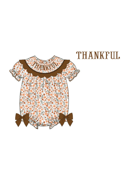 The Smocked Flamingo Apparel & Accessories Pre-Order Smocked Thankful Floral Dress Bubble