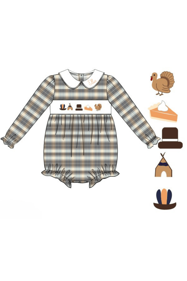The Smocked Flamingo Apparel & Accessories Pre-Order Smocked Thanksgiving Feast Plaid Bubble