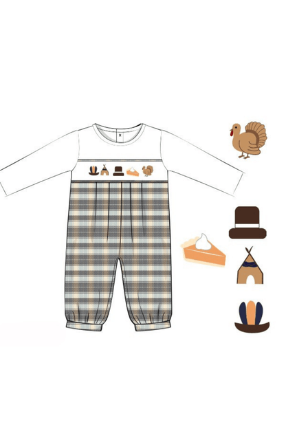 The Smocked Flamingo Apparel & Accessories Pre-Order Smocked Thanksgiving Feast Plaid Romper