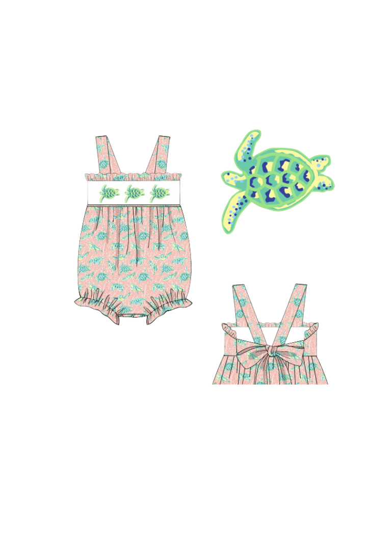 The Smocked Flamingo Apparel & Accessories Pre-Order Smocked Tropical Sea Turtle Bubble